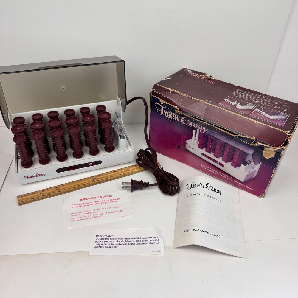 Vtg free'n easy instant hairsetter 18 shorter hair tighter curls w box curlers